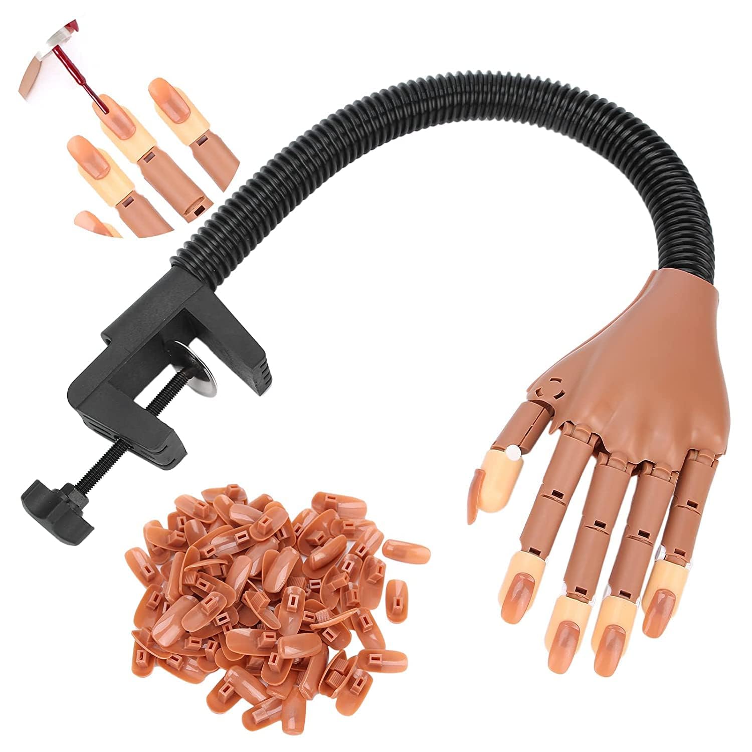 Nail Art Practice Hand with Flexible Movable Fingers, Mannequin Hand for Manicure Training with 100pcs Nail Tips and Table Clamp, ABS Material-image-31