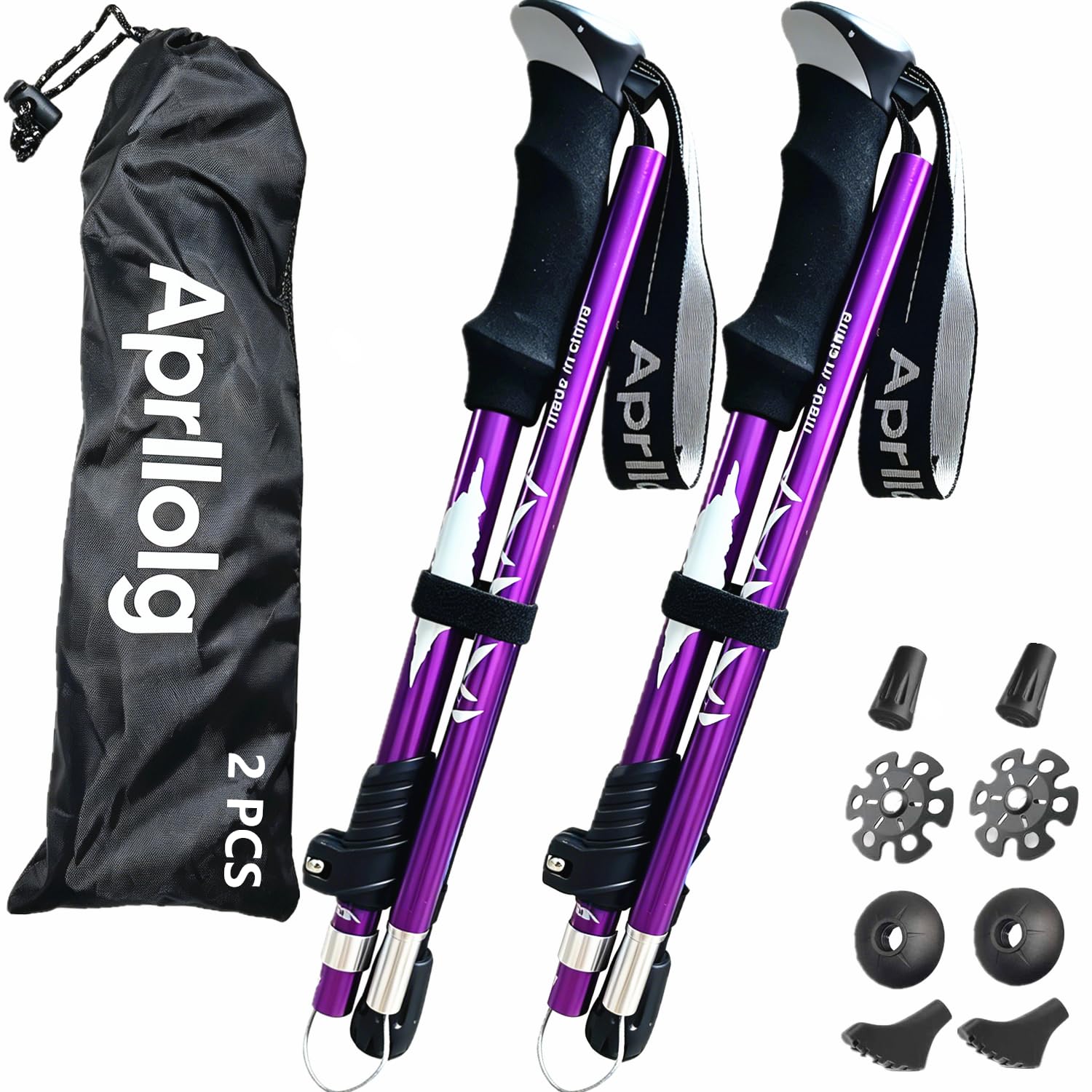 Trekking Poles, Collapsible Walking Poles for Men Women, Adjustable Lightweight Walking sticks for Trekking, Camping, Backpacking, Hiking (Purple-2 Pack Poles)