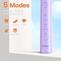 Vista 5 de Bitvae R2 - Cepillo de dientes eléctrico rotativo para adultos con 8 cabezales de cepillo, 5 modos, cepillo de dientes recargable con sensor