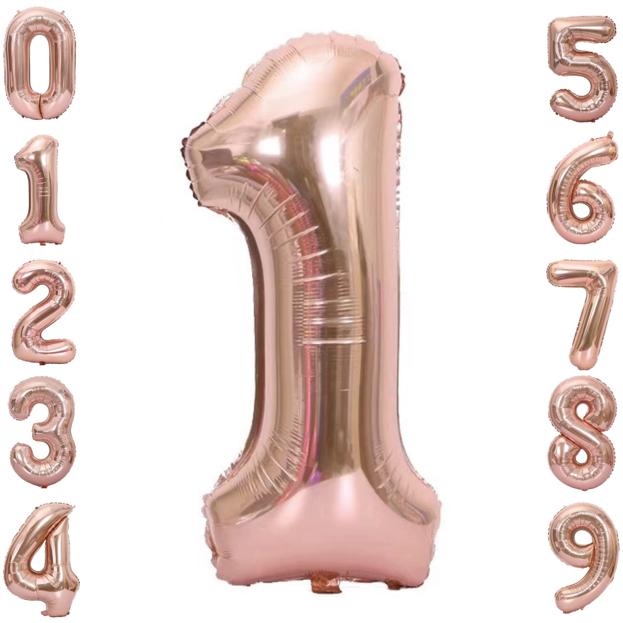Rose Gold Number Balloons 40 Inch Birthday Foil Balloon Party Decorations Supplies Birthday Bridal Shower Graduation Anniversary Celebration Decoration Fly with Helium (Number 1)