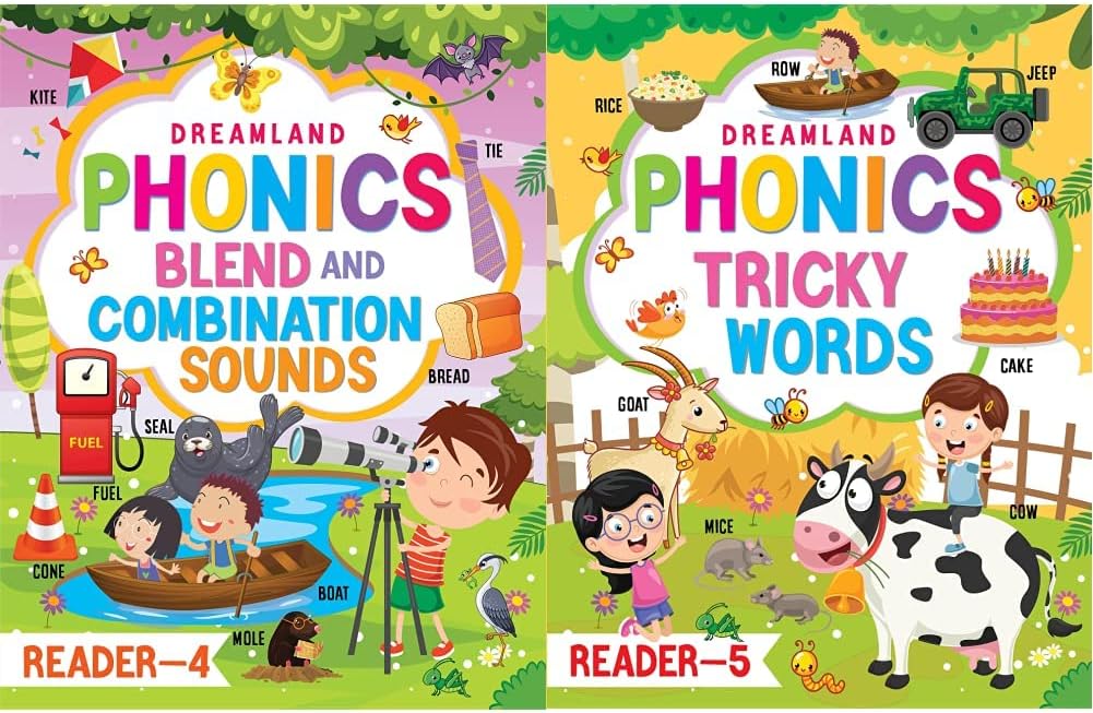 Phonics Reader Book 4 for Children Age 3 -10 Years - Blends and Combination Sounds & Phonics Reader Book 5 for Children Age 3 -10 Years - Tricky Words