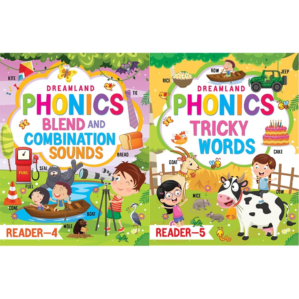Phonics Reader Book 4 for Children Age 3 -10 Years - Blends and Combination Sounds & Phonics Reader Book 5 for Children Age 3 -10 Years - Tricky Words