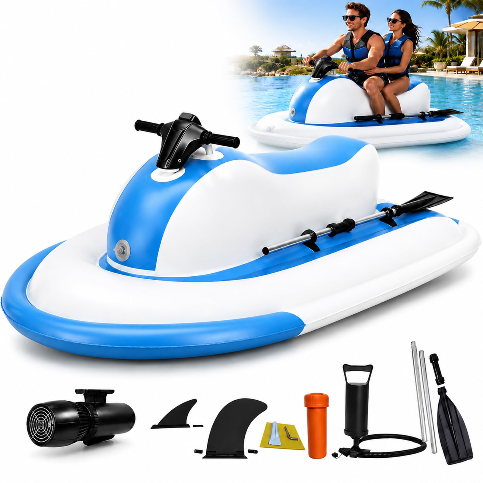 JIMINHUIXIN Rush Wave Surf Boat For Adults, Electric Inflatable mini Jet Boat & Jet Ski With 500W/700W Motor, 150kg/200kg Capacity, 10000/16000mAh Battery, for Adults Teens Sea Diving Lake Cruising