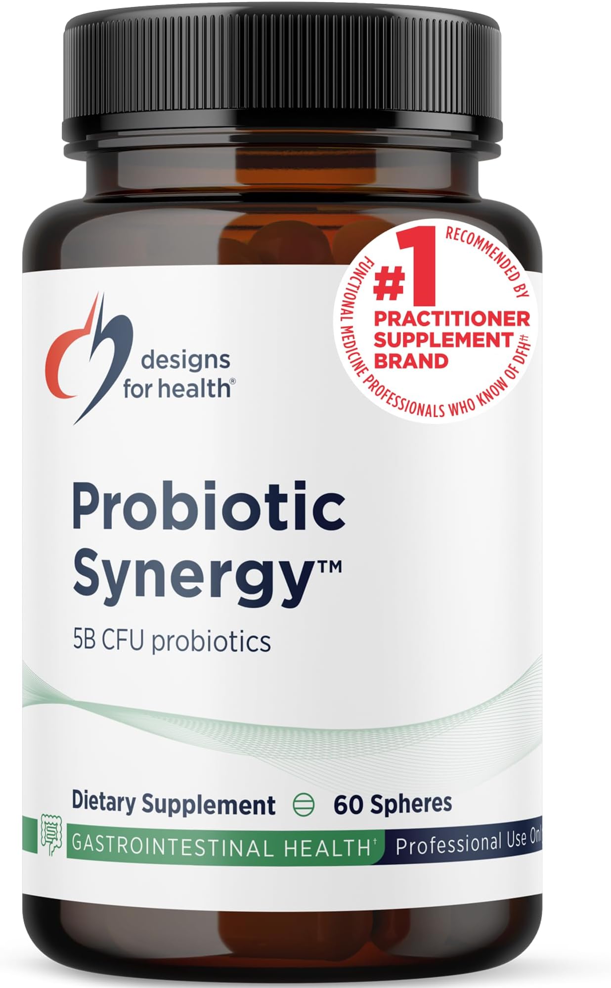 Designs for Health Probiotic Synergy Spheres - Patented Controlled Release Probiotic Spheres - Supplement for Adults with Bifidobacterium Longum + L Acidophilus (60 Spheres)