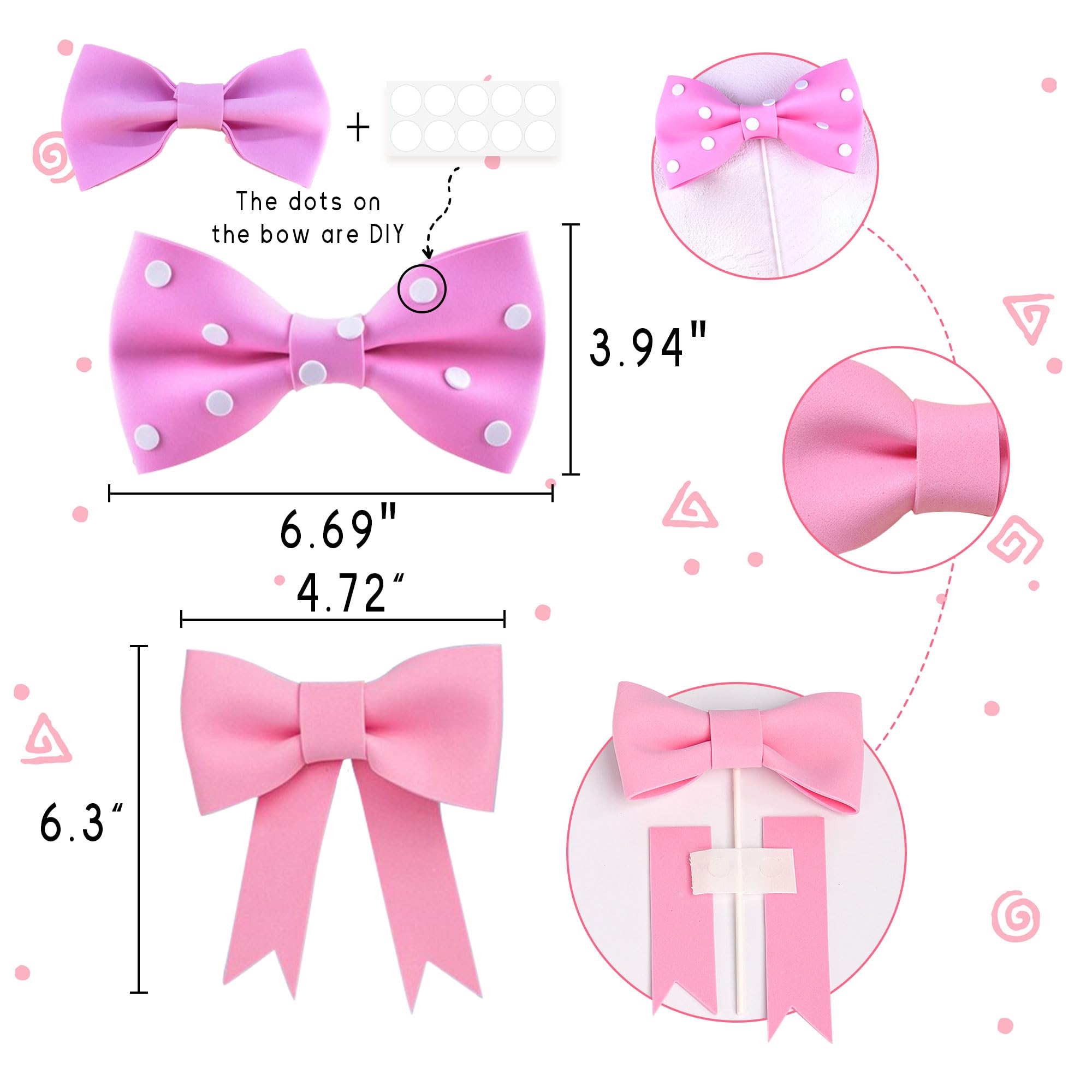 Różowa kokarda ozdoba na ciasto kokarda dekoracja tort dziewczynka dekoracja tort baby shower ozdoba na ciasto dla dziewczynki EVA