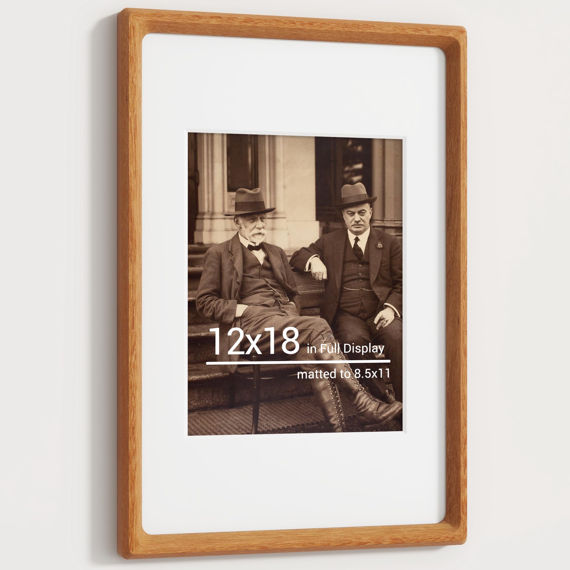 Heimlove 12x18 Picture Frames Natural Teak,Original Wood Hand Make Crafted Certificate Frame with Mat to 8.5x11 Graduation Picture Display,Family Picture,Wedding Picture,Diploma,Photo Wall Mounted