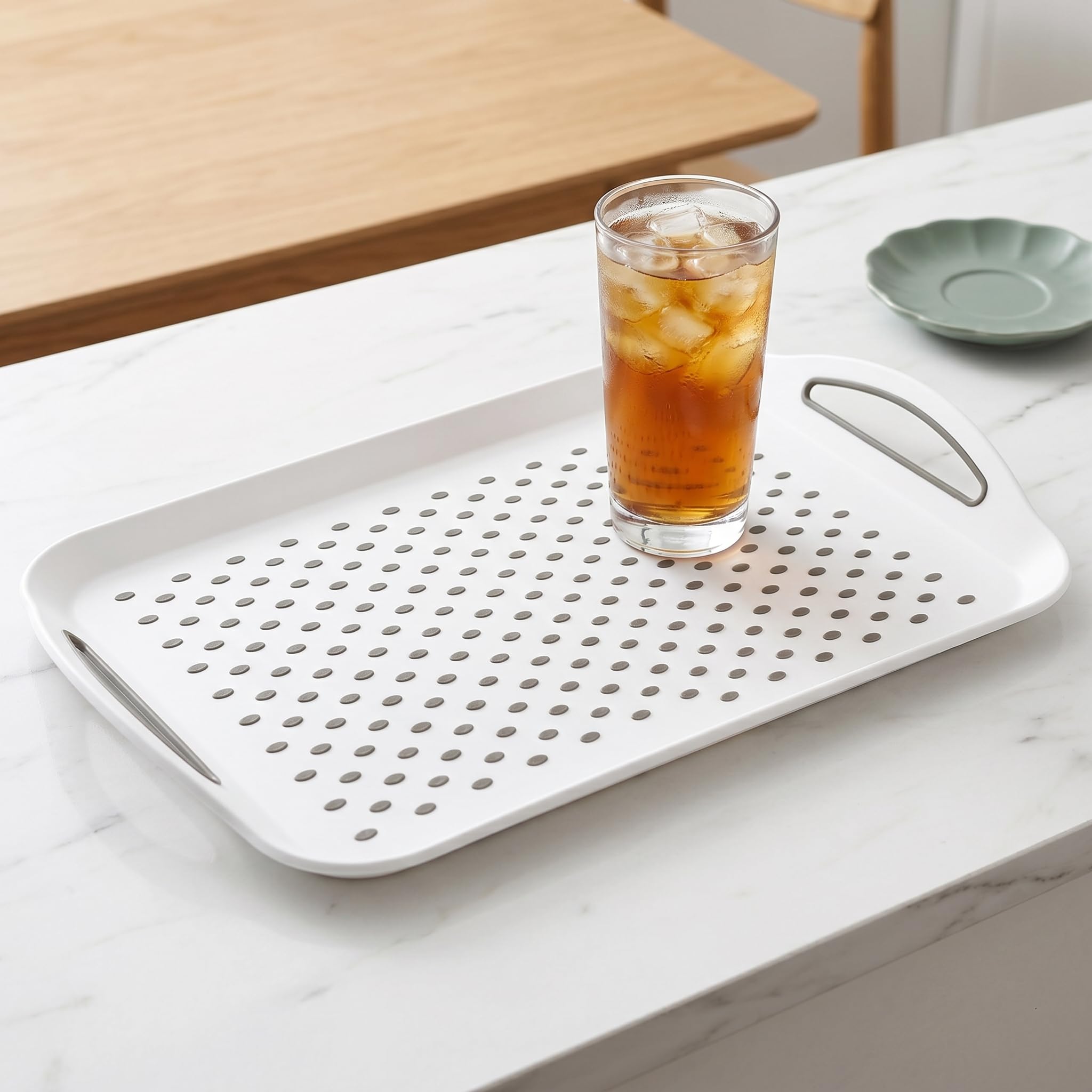 TOPZEA Paquete de 2 bandejas antideslizantes para servir alimentos con asa, 16.5 x 11 pulgadas, bandeja rectangular de plástico para servir restaurante, cafetería, comida rápida, bandeja de desayuno