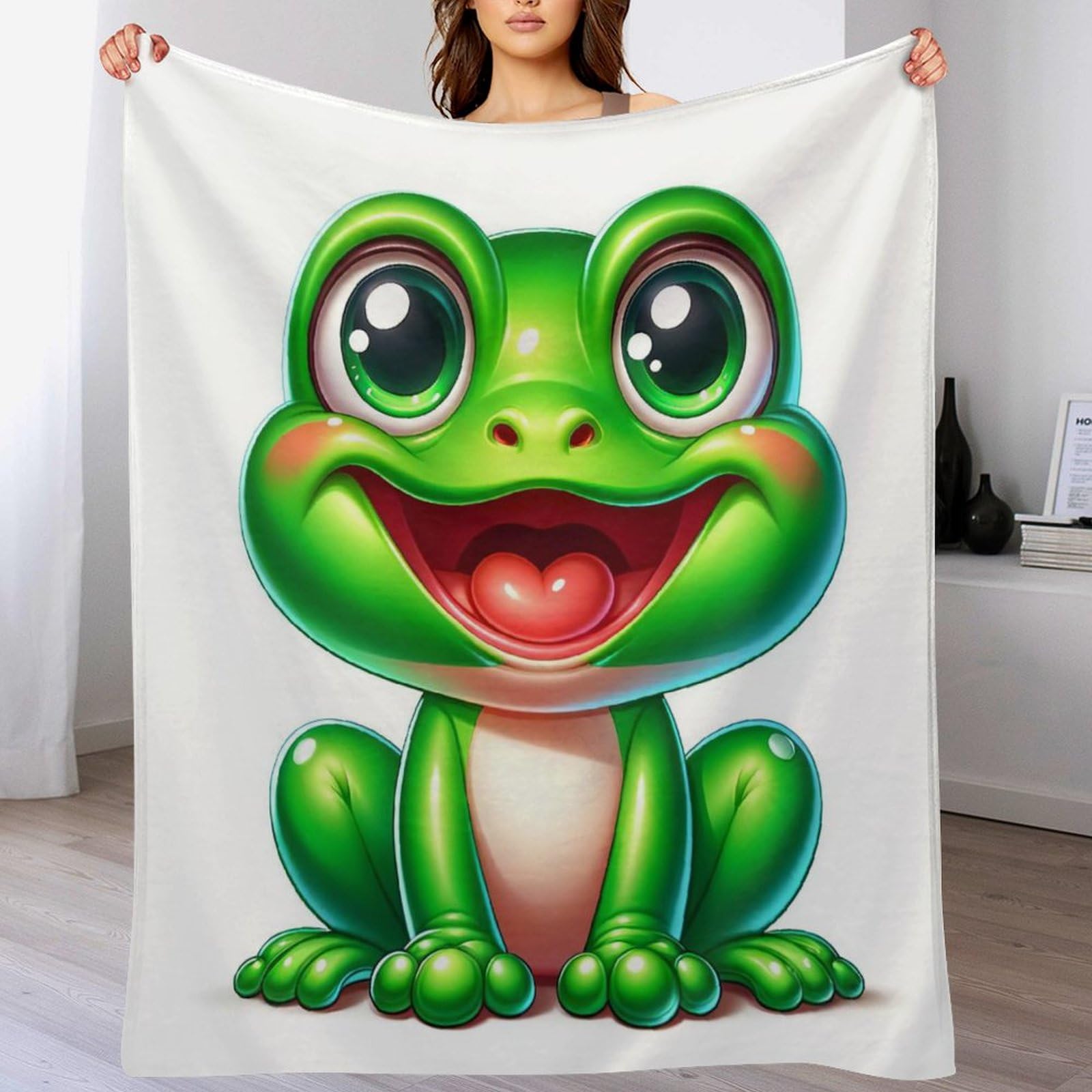 Couverture polaire grenouille en flanelle douce 140x180cm pour lit et canapé