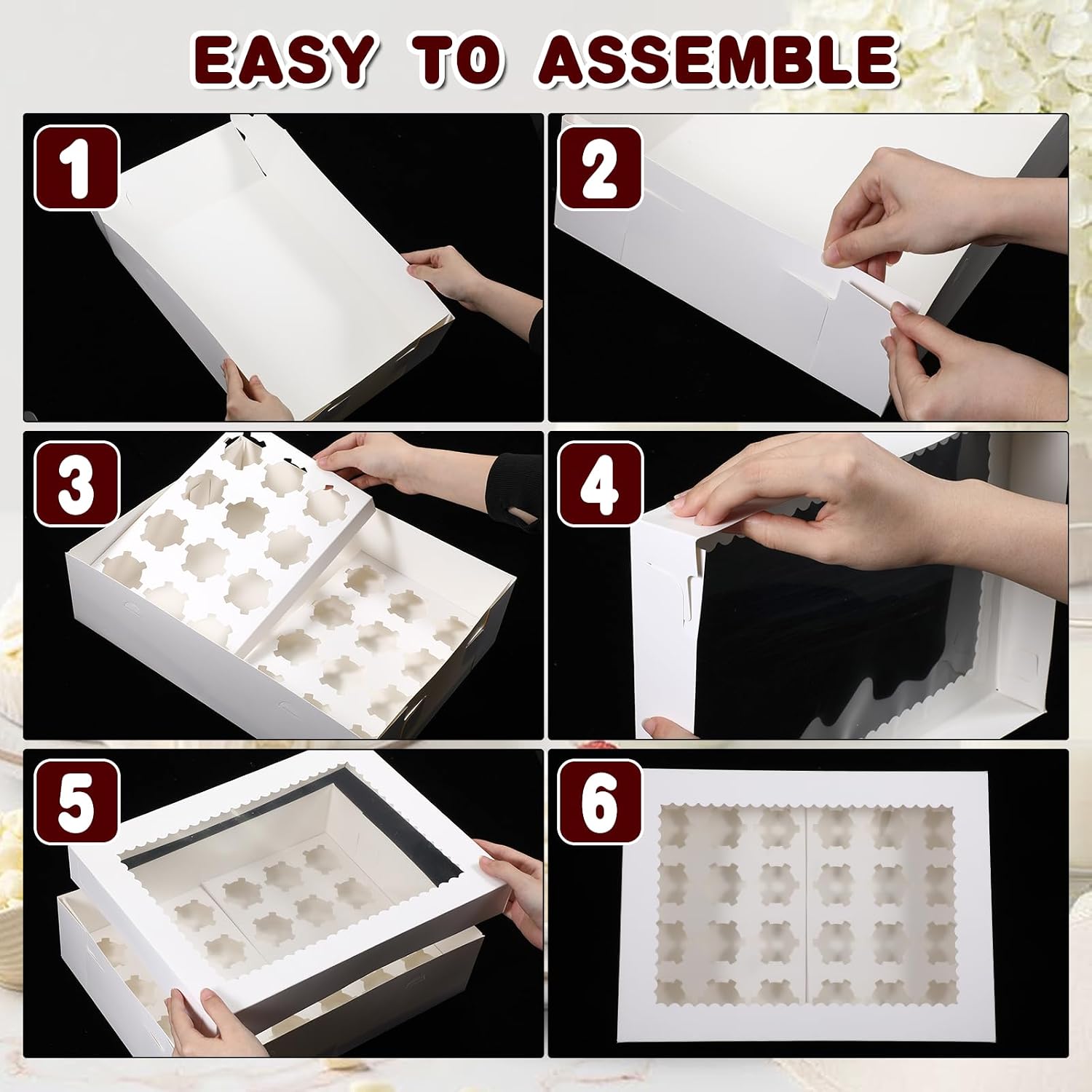 10 Pack Cupcake Boxes with Window and Inserts, 24 Pcs Mini Cupcakes Container Corrugated White Bakery Boxes for Birthday Holiday Party Bakery Supplies(15x11x4 Inch