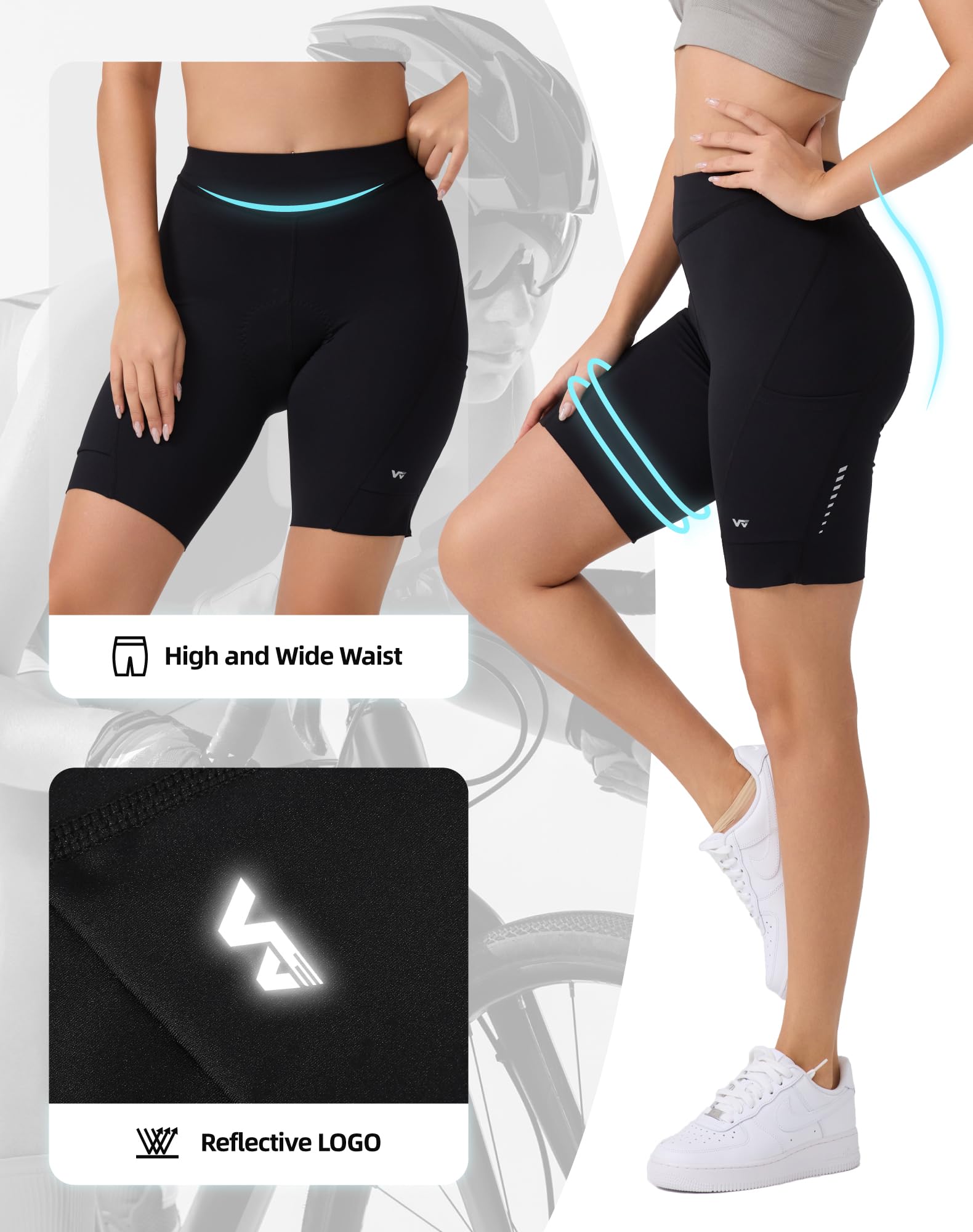 Short de cyclisme pour femme - Rembourré - 6D - Avec poche - Séchage rapide - Élastique - Respirant - Avec rembourrage large et dense - Sans douleur