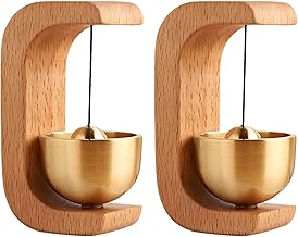 2 Pack Magnetic Wood Shopkeepers Bell for Door Opening - Decorative Brass Doorbell, Zen Wind Chime, Minimalist Magnetic Hanging Bell for Home Entrance, Storefront, Office & Fridge