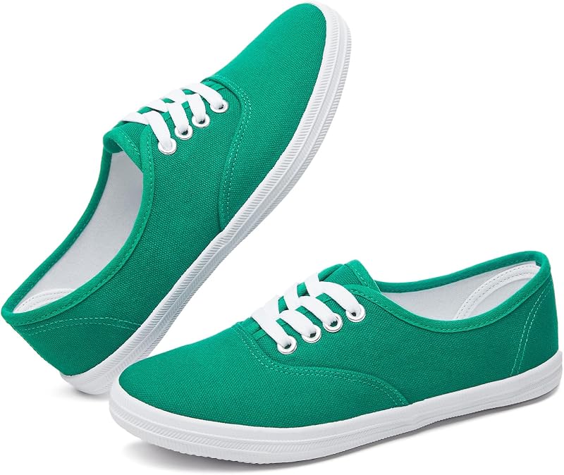 TUOPIN Zapatillas de lona blancas para mujer Zapatos de tenis informales con cordones y parte superior baja | Lona transpirable, suela antideslizante, con cordones, punta redonda, sin cordones para caminar, tenis, casual.