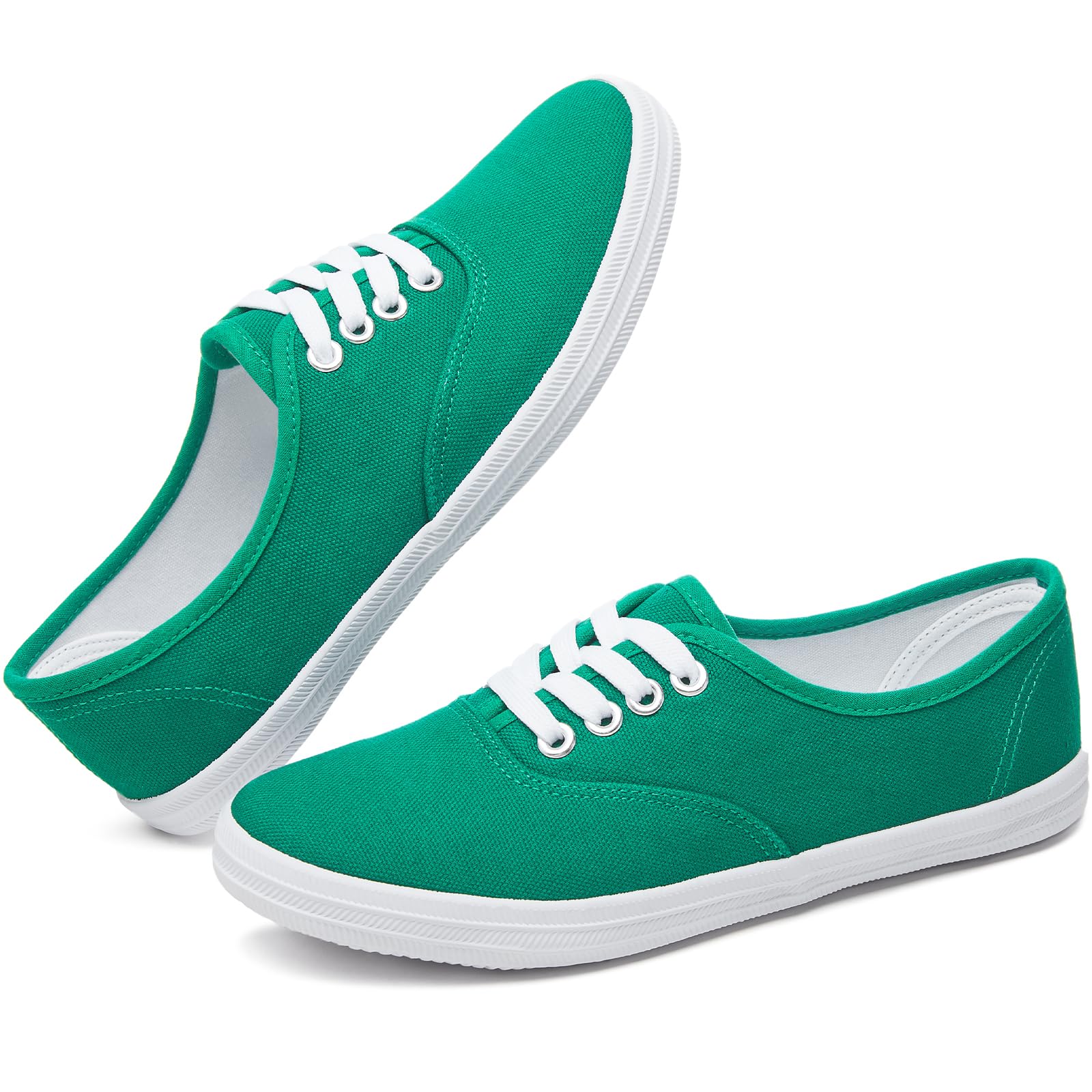 TUOPINWomens White Canvas Sneakers Low Top Lace-up Canvas Shoes Lightweight Casual Tennis Shoes