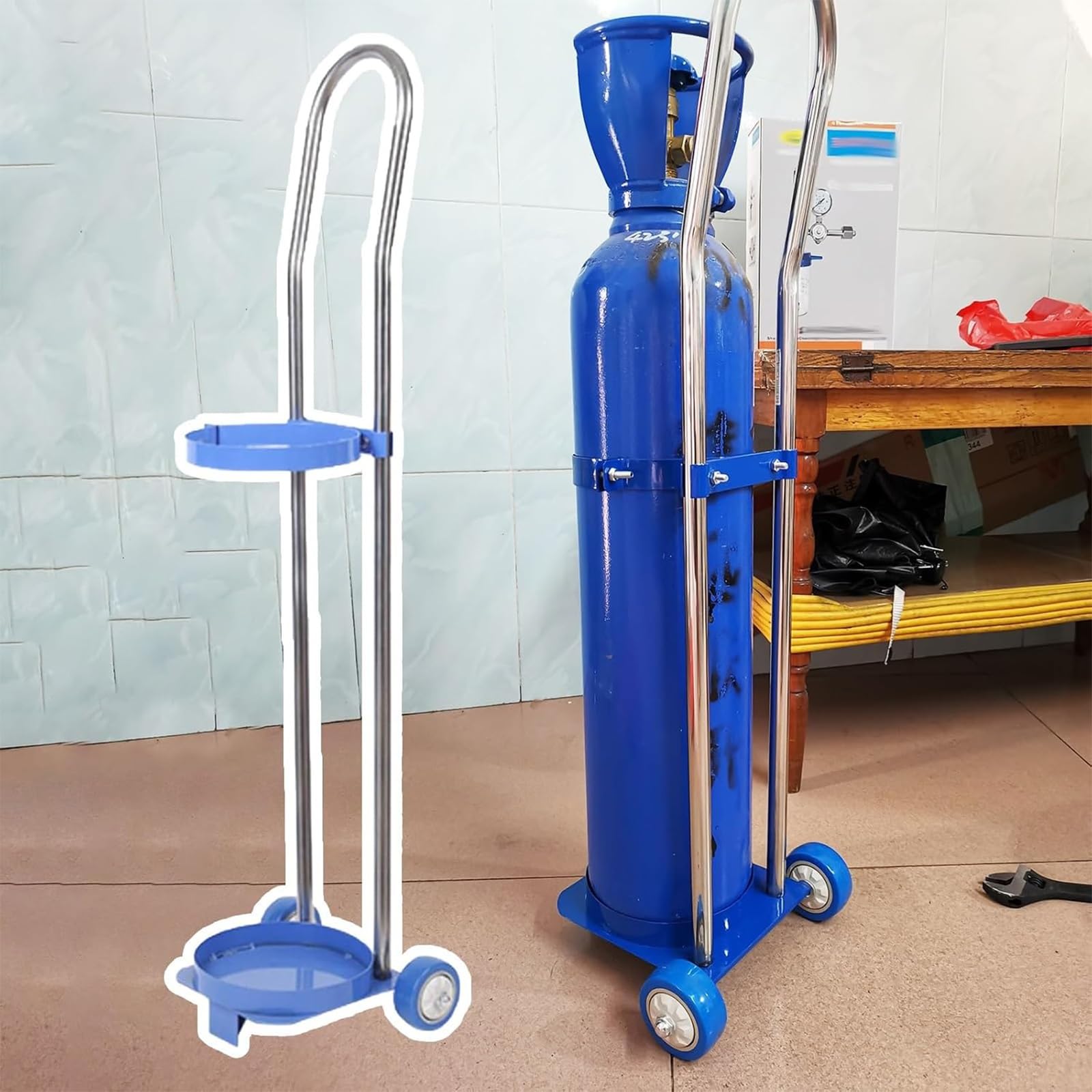 WQPMNYG Portable Cylinder Transport Cart with Adjustable Size for Secure Storage and Easy Mobility of Propane, Argon, and Oxygen Bottles