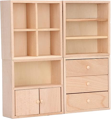 Juego de 4 gabinetes de casa de muñecas de 1/12, diseño simple, práctico y realista en miniatura, casa de muñecas