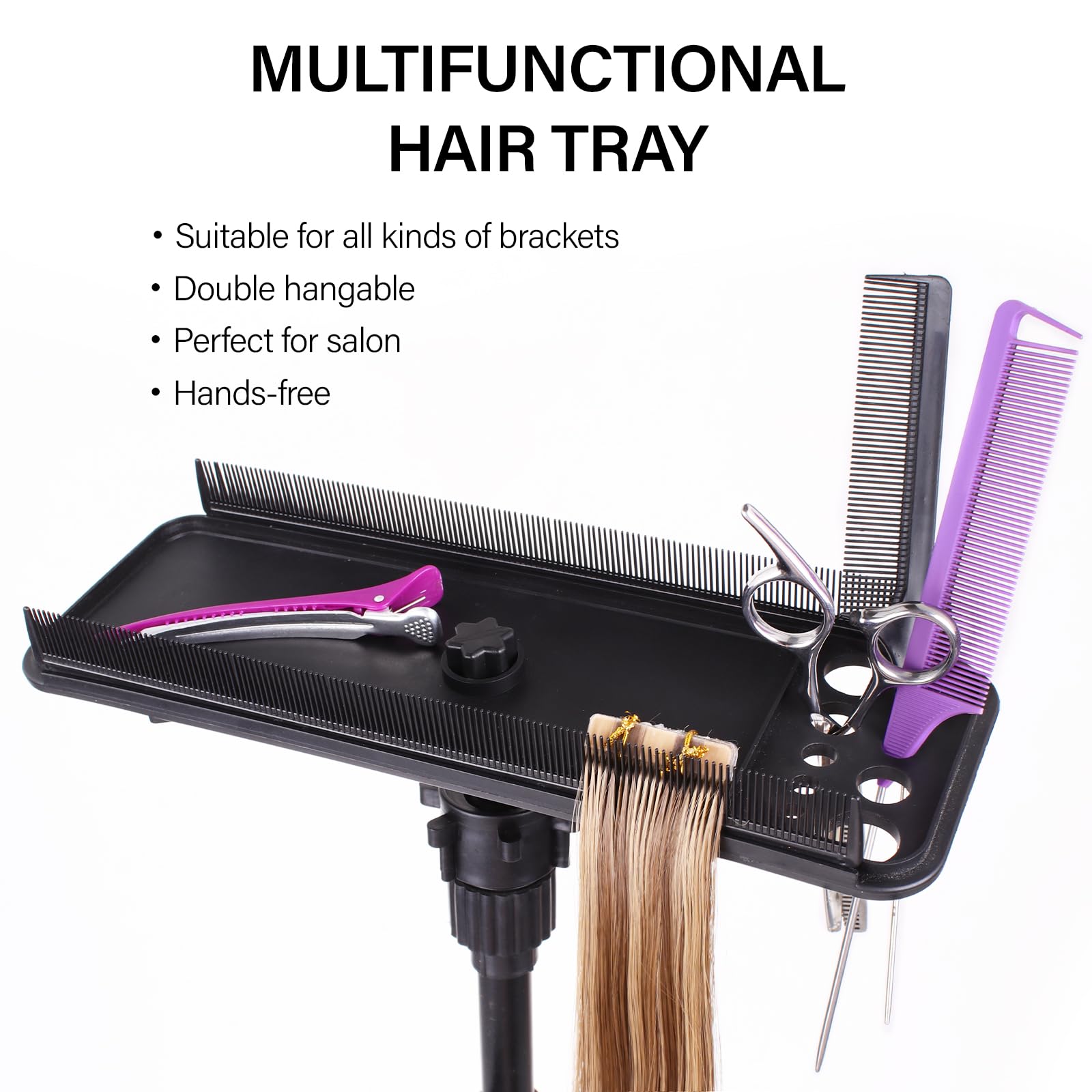 AliLeader Plateau à outils d'extension de cheveux avec 2 peignes à cheveux pour support de perruque, support d'extension de cheveux pour coiffer les cheveux pour le lavage, la coloration et le séchage
