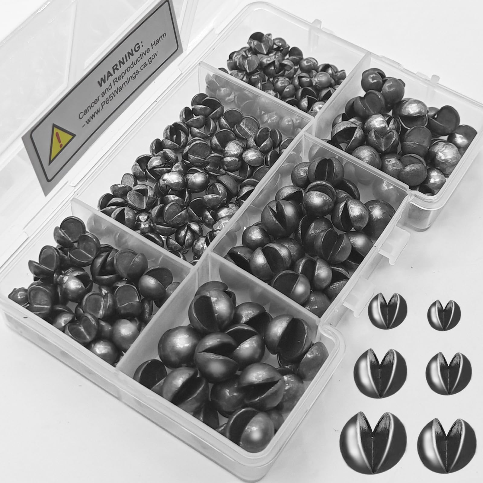 100/150Pcs Split Shot Fishing Weights - Premium Removable Fishing Sinkers,5/6 Sizes Assortment (0.02oz-0.14oz) for Freshwater & Saltwater Fishing