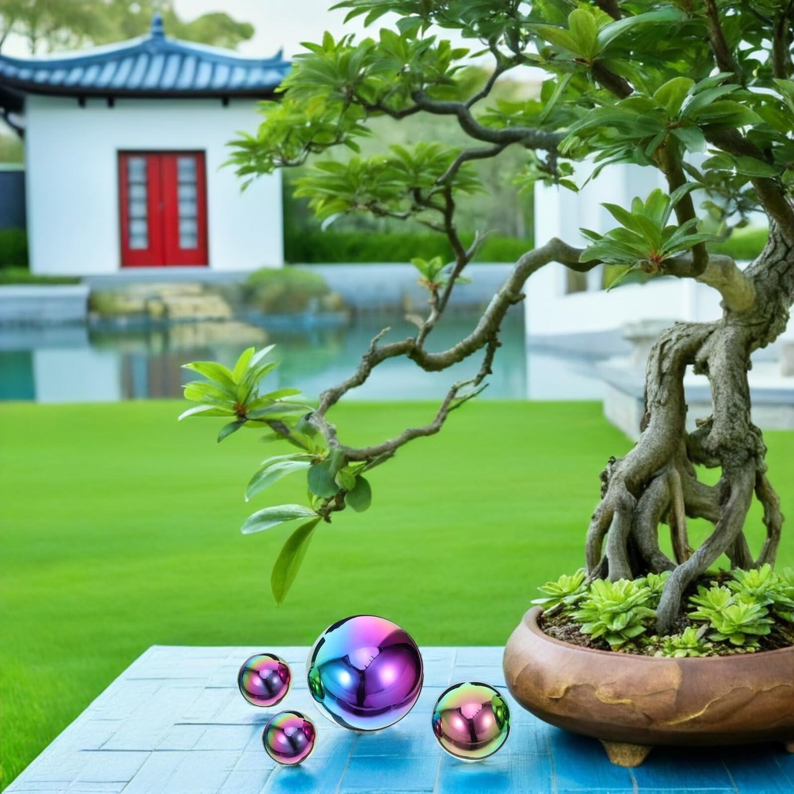TOYANDONA 6 Pezzi Sfere da Giardino in Acciaio Inossidabile Lucido Sfera Cava Riflettente per Decorazione Esterna e Paesaggio con Effetto Specchio