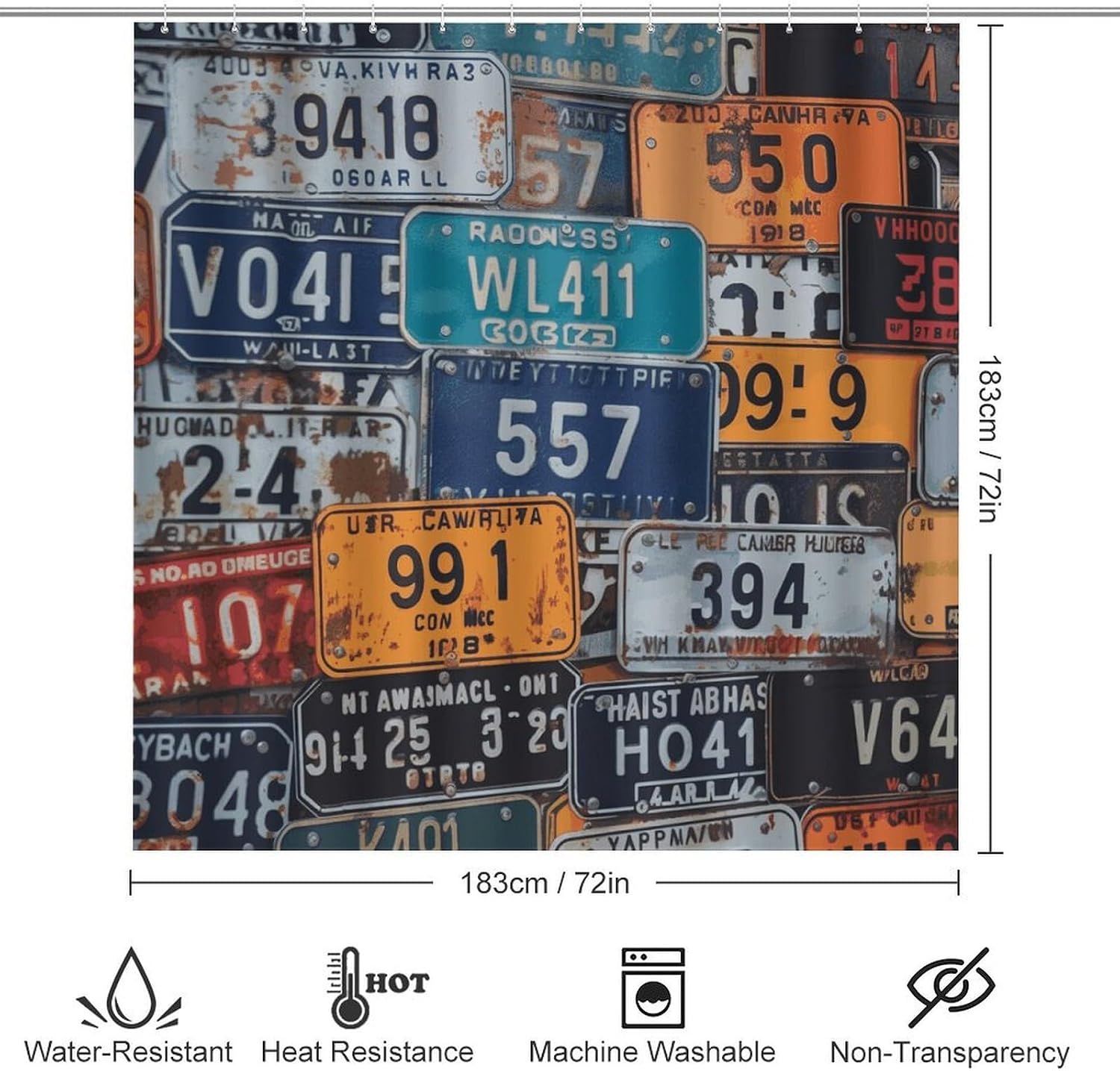 License Plate Bath Rug Set 4 Piece,Bathroom Accessories Set-Toilet Rugs U Shaped,Toilet Lid Cover,Shower Curtain and Rugs,Ultra Soft, Absorbent,Home Decor