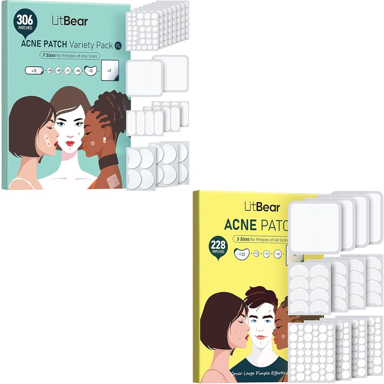 LitBear Large Pimple Patches 7 Sizes 306 Counts 5 Sizes 228 Counts