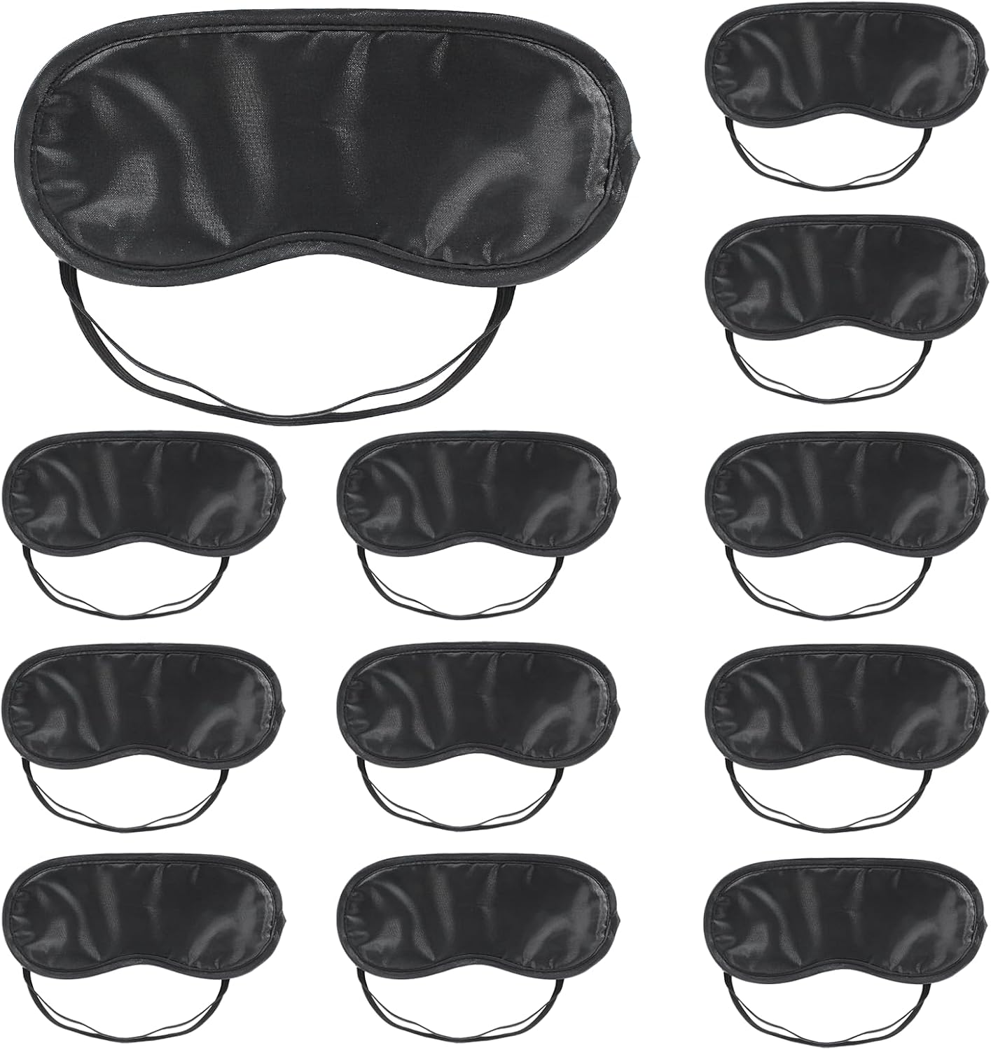 12 PCS Satin Games Sleep Mask Eye Mask Sleep Blindfold Men & Women Night Eyeshade Travel Nap Team Building Games(Black)