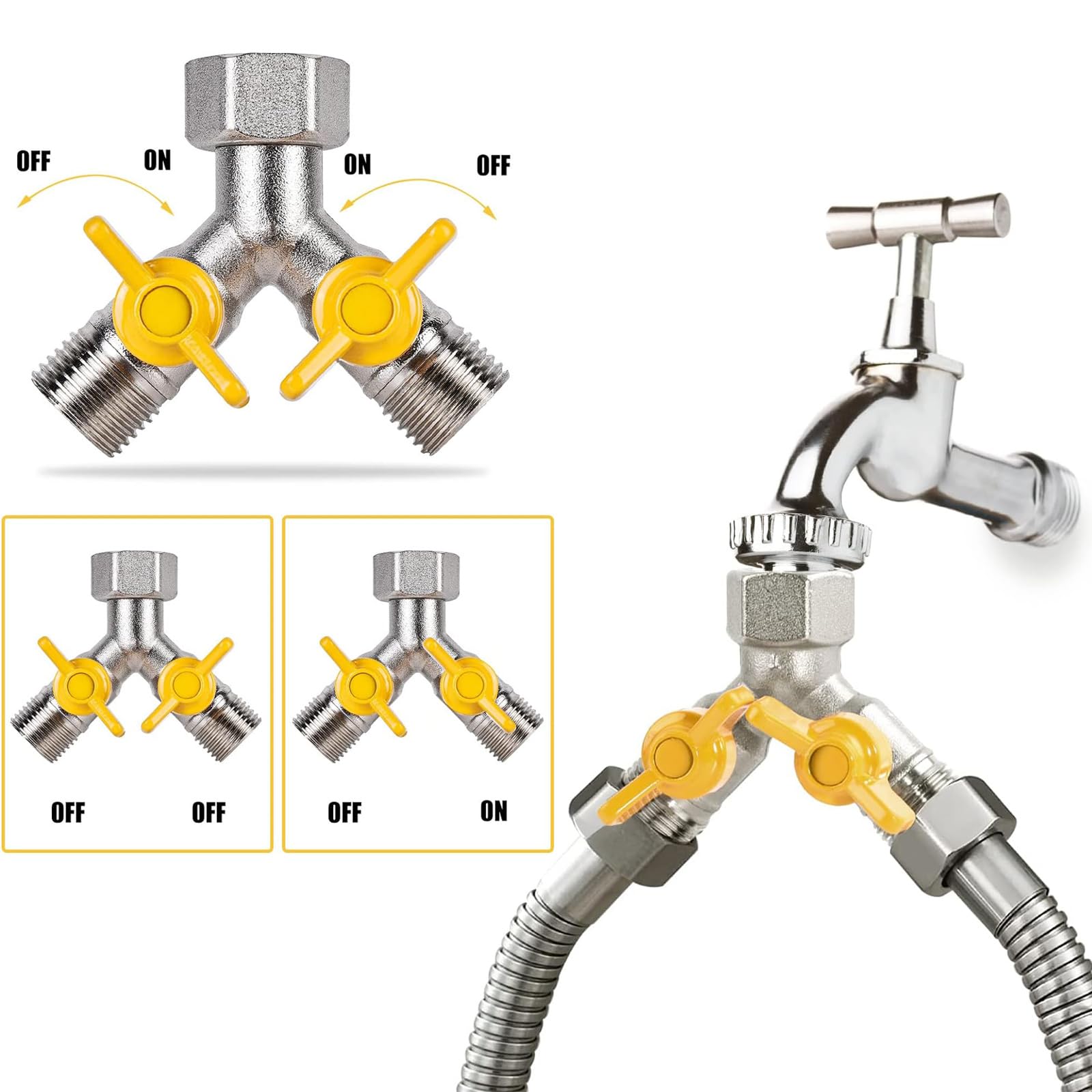 Zocipro Distributore a 2 Vie, 3/4 Y Connettore per Tubo in Ottone con 2 Connettori, Sdoppiatore Rubinetto Giardino a 2 Vie Giardino Raccordo con Valvole di Intercettazione Individuali