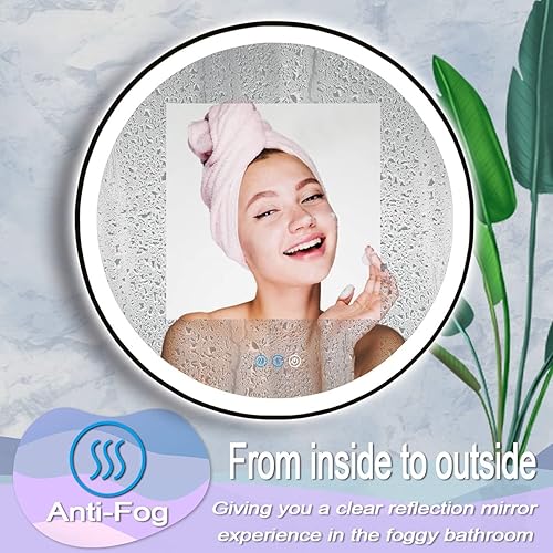 Miniatura 4 de DIDIDADA Espejo de baño LED con marco negro redondo de 36 pulgadas con luces para baño espejos de tocador iluminados en la pared antiniebla 3