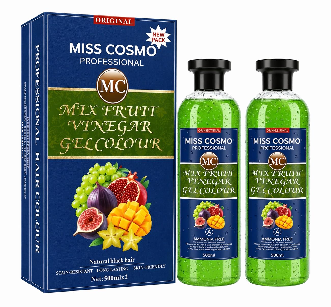 Original MC Mix Fruit Vinegar Gel Colour Natural Black Hair - 1000 ml, Ammonia Free, Paraben Free Hair Dye for Men and Women, Smooth Application-picture-19