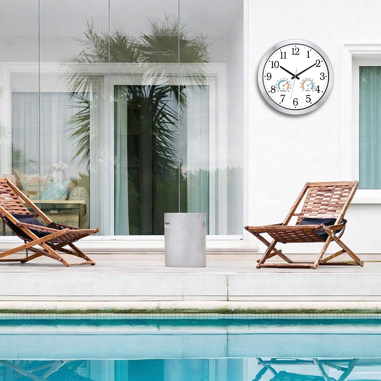 Orologio da parete per esterni, 40 cm, resistente alle intemperie, con termometro e igromo, orologio da giardino silenzioso senza ticchettio, funzionamento a batteria, grande orologio per