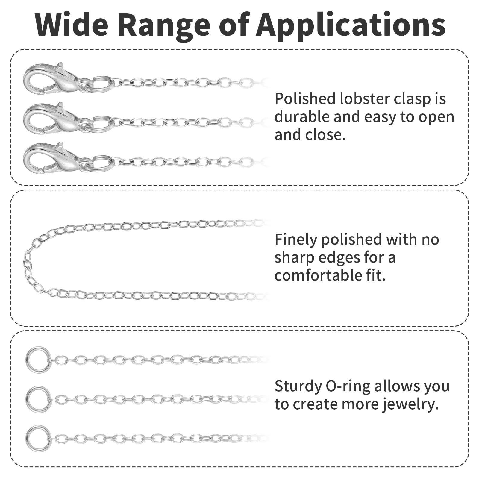 COMNICO 16.4ft Stainless Steel Chain 2.4mm Jewelry Cable Link Chain Roll DIY Craft Supplies Findings with 20pcs Lobster Clasps 50pcs Jump Rings for Making Necklace Earring Bracelet (Silver) - Image 3