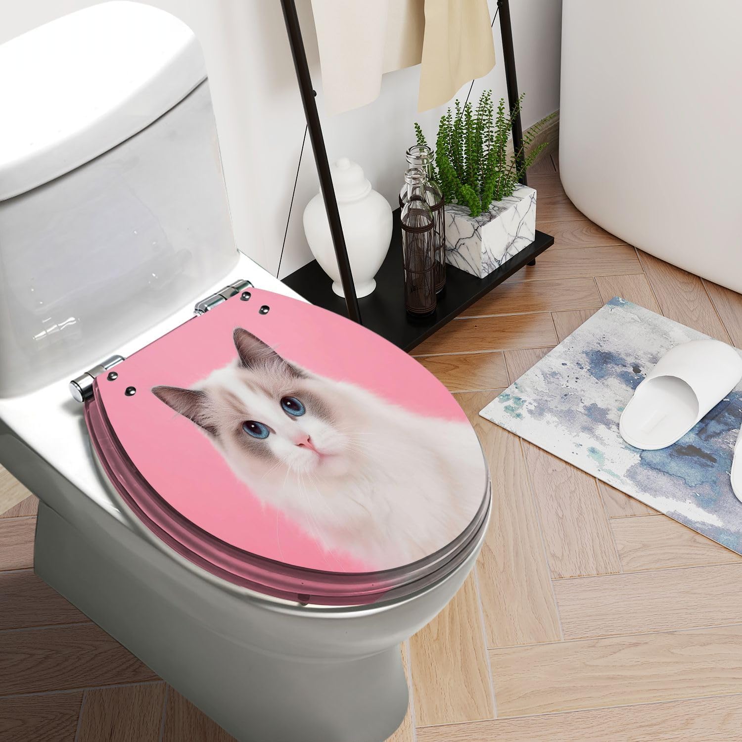 Round Toilet Seat Portrait beautiful purebred ragdoll cat blue eyes looking camera her Resin Toilet Seat Slow Quiet Close with Quick-Release Hinges Toilet Seat with Cover Easy to Clean Install
