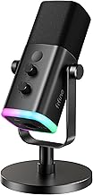Micrófono Dinámico USB/XLR FIFINE para Grabación de Podcasts, Micrófono de Streaming para PC y Juegos con Luz RGB, Botón de Silencio, Jack para Auriculares, Soporte de Escritorio, Micrófono Vocal para Cantar en YouTube-AmpliGame AM8