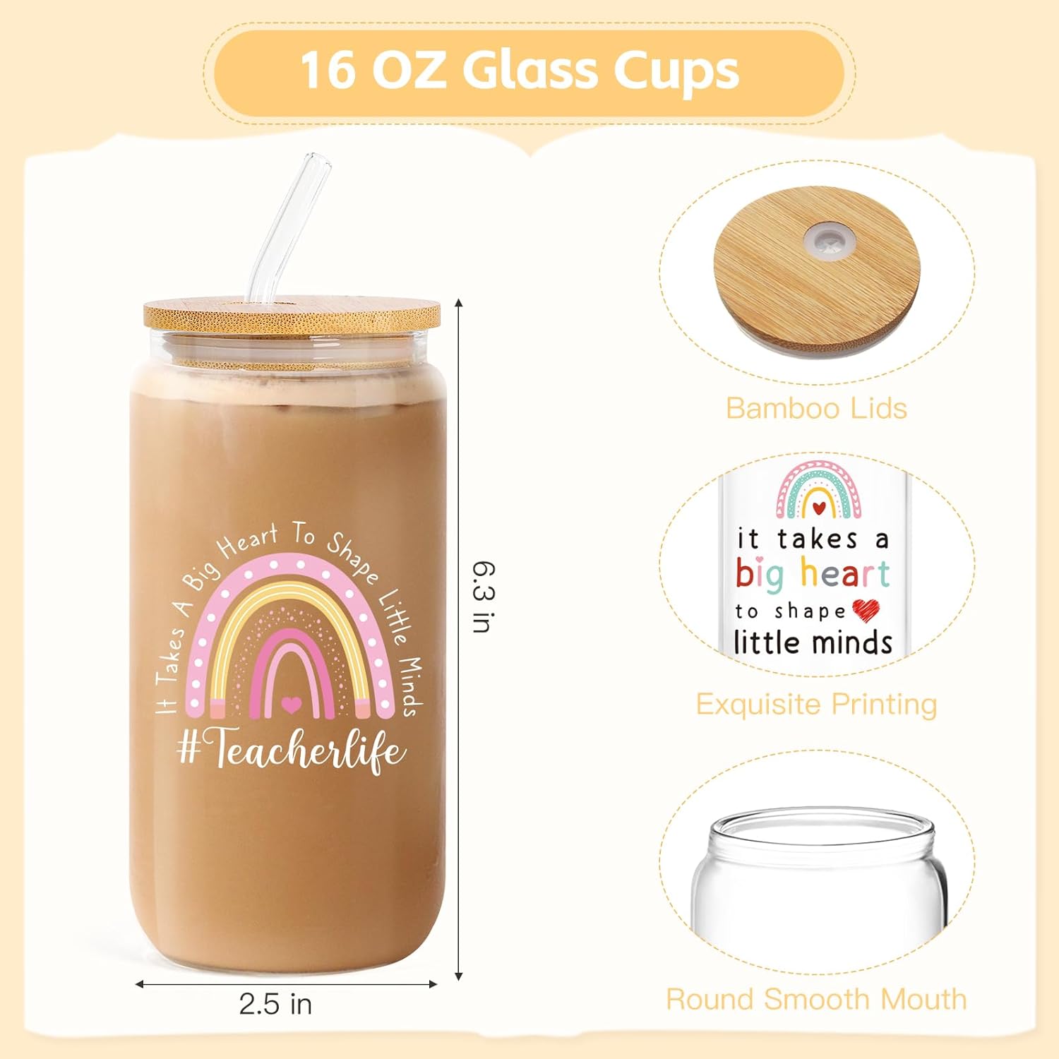 UAREHIBY 12 PCS Teacher Appreciation Gifts In Bulk,Thank You Teachers Gifts for Women with 16 OZ Glass,Teacher Christmas,Valentines Day Gift with Makeup Bag,Key chain,Teachers Gift from Students - Image 2