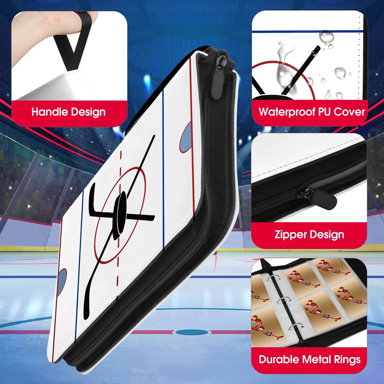 Hockey Card Binder with Sleeves 400 Pocket, Hockey Card Holder for Trading Cards, Hockey Card Collector Album Folder Organizer 3 Ring Binder Spots Cards Storage Case Book for Kids Boys Gift White