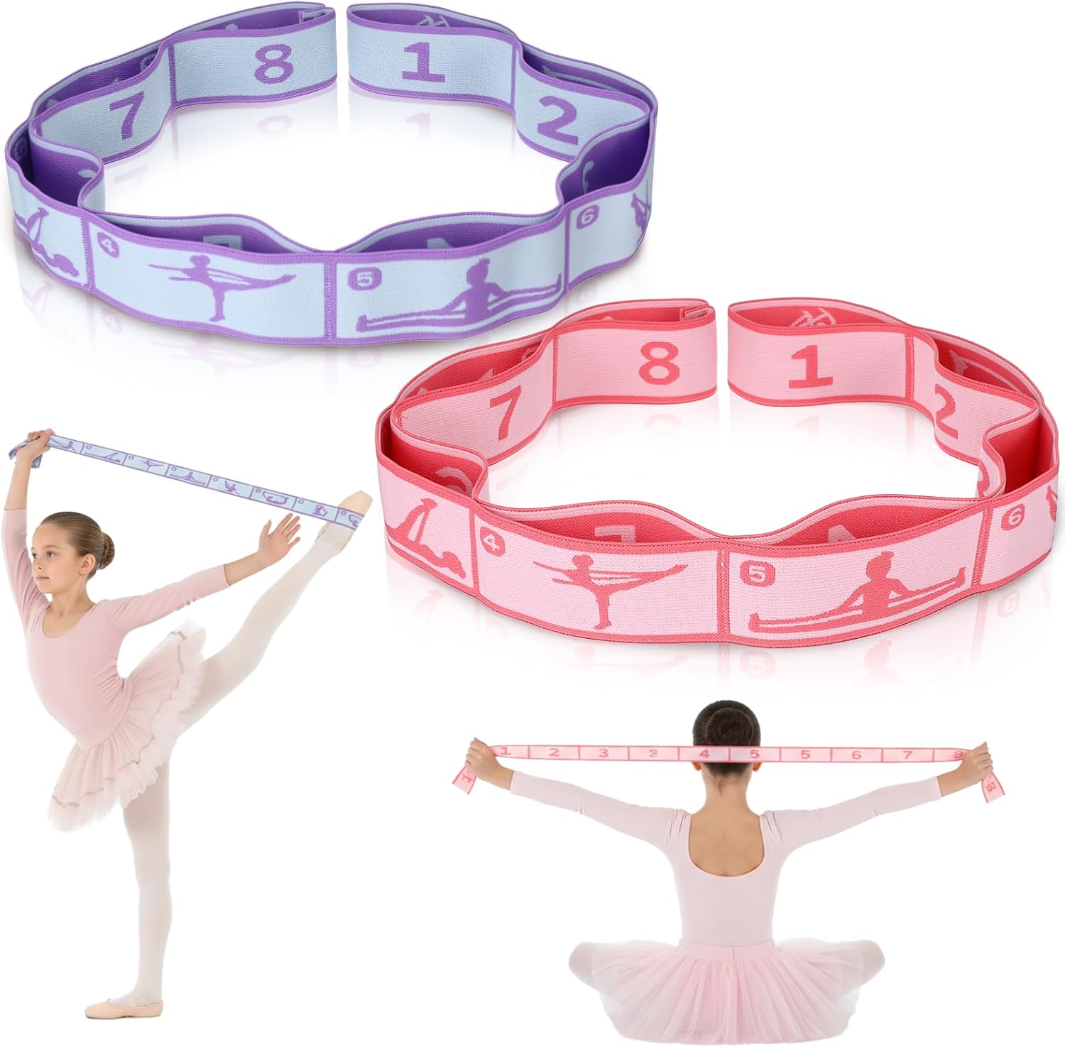 2 Pcs Stretch Strap for Kids, Dance Elastic Band with 8 Loops Stretching Bands Adjustable Exercise Bands Resistance Ballet Band Leg Stretching Strap for Yoga Ballet Latin