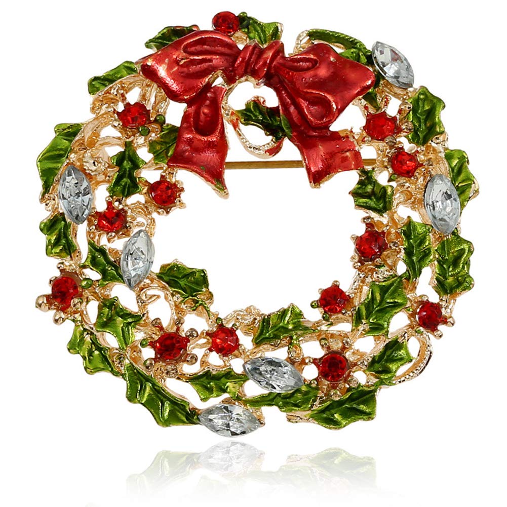 Wudaizhi Women's Style 1 Christmas Brooch Pin For Family Christmas Tree Wreath Pins Set Cute Crystal Party Decoration Ornaments Gifts Christmas Pins Decoration