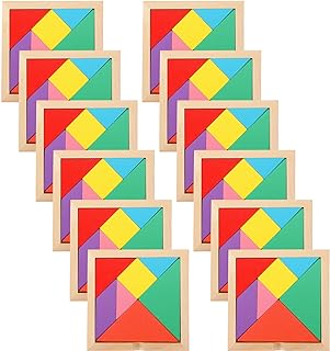 Meooeck 12 Pack Tangrams Wooden Puzzles Tangrams Set f Shape Puzzles Brain Logic Blocks for Games Educational Gifts for Adults Students(Notch Style)