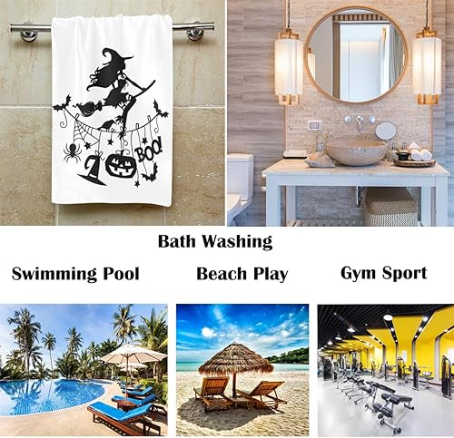 Miniatura 2 de Toallas de mano de bruja de Halloween de 16 x 30 pulgadas, toalla de baño fina, gorro de bruja de araña, calabaza, boo, ultra suave, altamente
