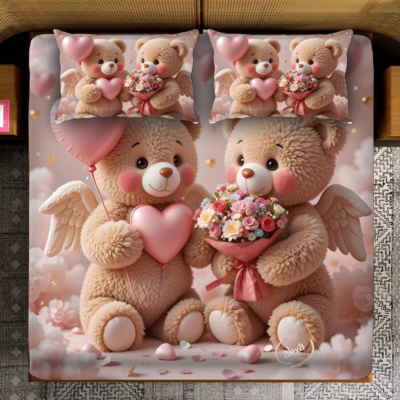 PRISCILLA 7D Digital Print Queen Size Cotton Bedsheet | 300 Thread Count Soft & Durable Fabric | 190 GSM Kids Design | Machine Washable with Attractive Packaging. (90x100 Inches). (Double Teddy)