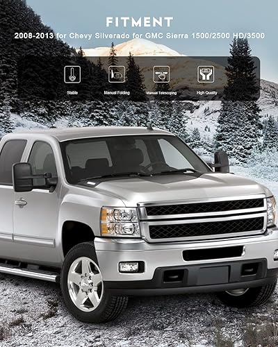 Vista 77 de OCPTY Espejos de remolque con calefacción, retrovisores laterales izquierdo y derecho compatibles con 2007-2013 para Chevy Avalanche 1500 Suburban