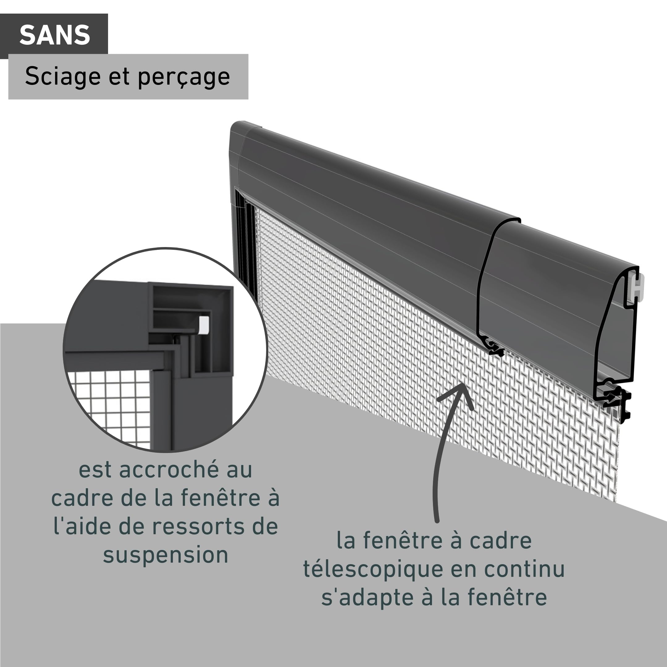 Windhager Moustiquaire Cadre Flexi Fit pour Fenetres, Fenêtres Télescopiques sans scies, 130 x 150 cm, Anthracite