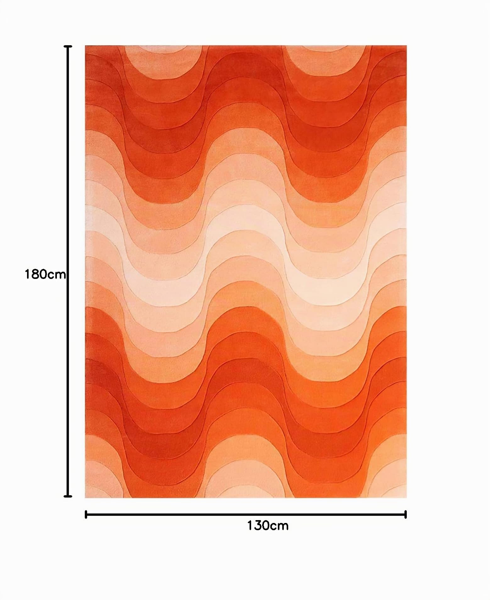 Tapis Rectangle Moderne, Design Salon Anti-Slip Chambre, Lignes Courbes Avec Dégradé Orange, 130 x 180 cm