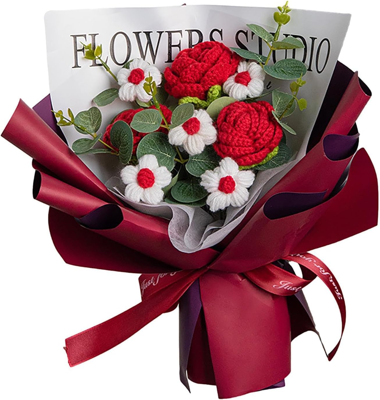 Handmade Knitted Flower Bouquet - Durable Crochet Roses With Exquisite Wrap, Unique Eternal Dried Flowers, Hand Woven for Wedding