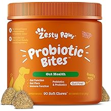 Zesty Paws Probiotics for Dogs, Digestive Enzymes Gut Flora, Digestive Health, Diarrhea &amp; Bowel Support, DE111, Dog Probiotics Soft Chew for Pet Immune System, Chicken, 90 Ct