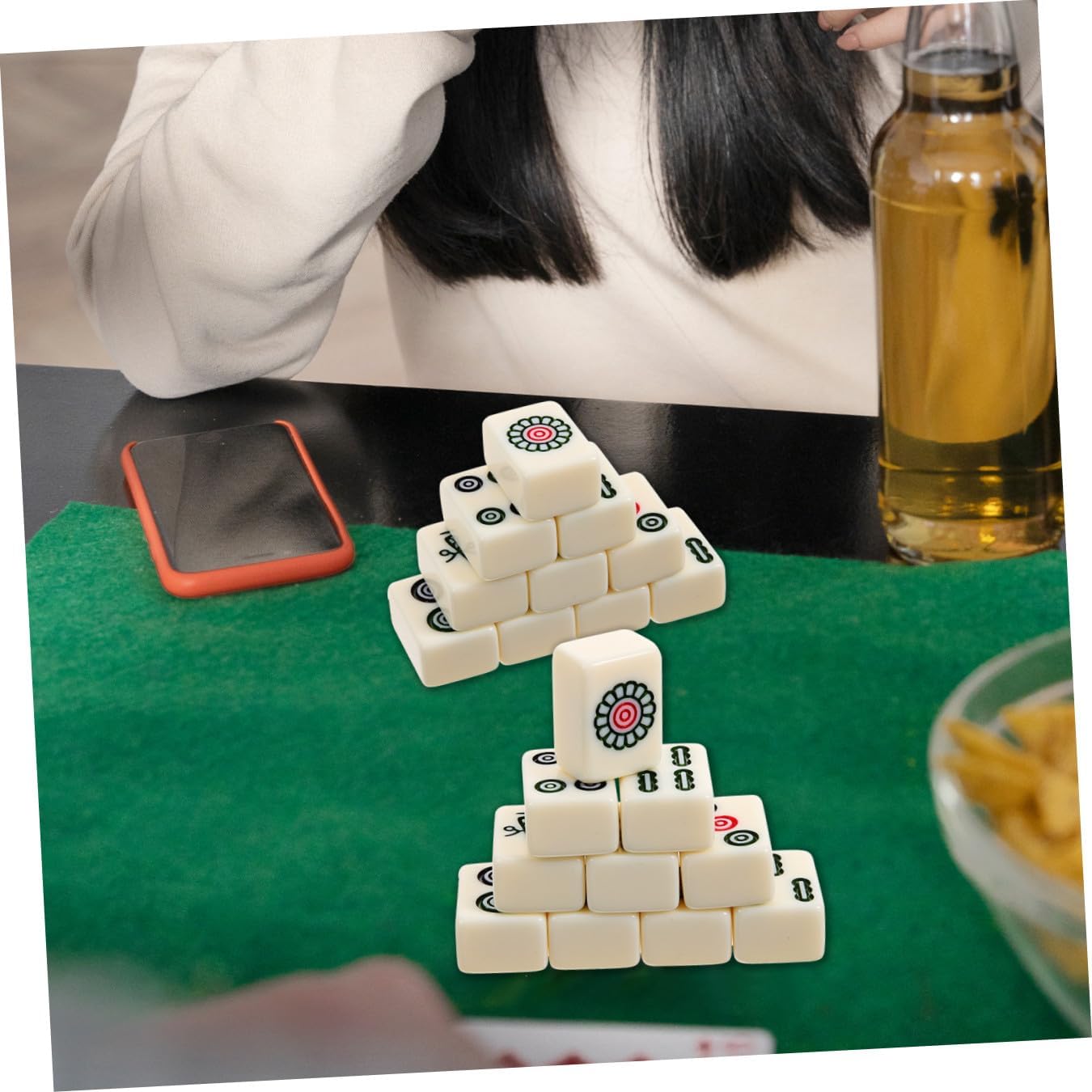 Kisangel 1set Portable Chinese Mahjong Game Set Carrying Case Mini for Home Travel and Parties Practical Mahjong Kit for All Ages
