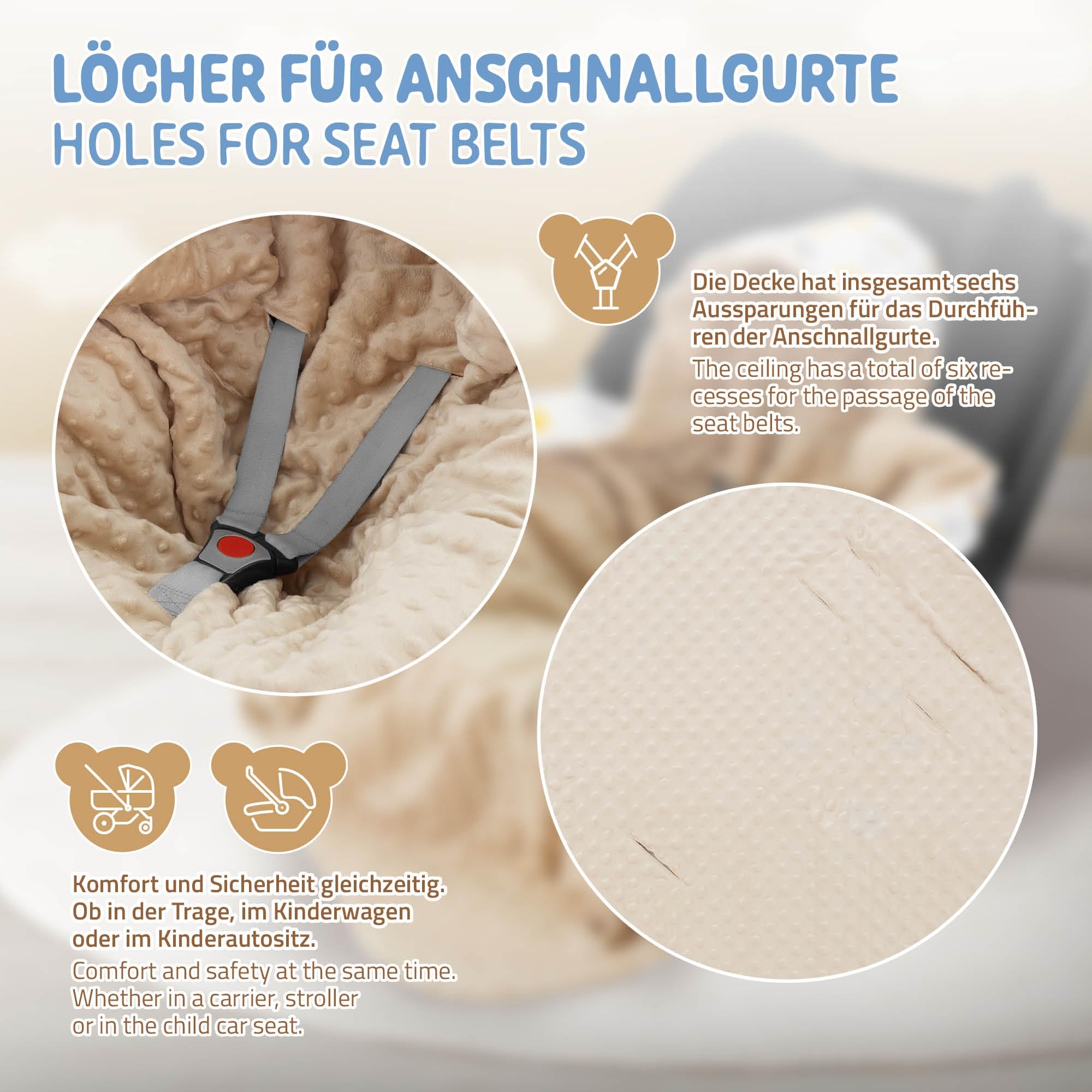 Joyz Manta con Capucha para Bebé 84x84 cm Beige 100% Algodón Arcoiris con Viscosa Saco de Doble Cara para Accurucarse Toda la Temporada Universal Portabebés Ideal para el Cochecito o Silla de Paseo