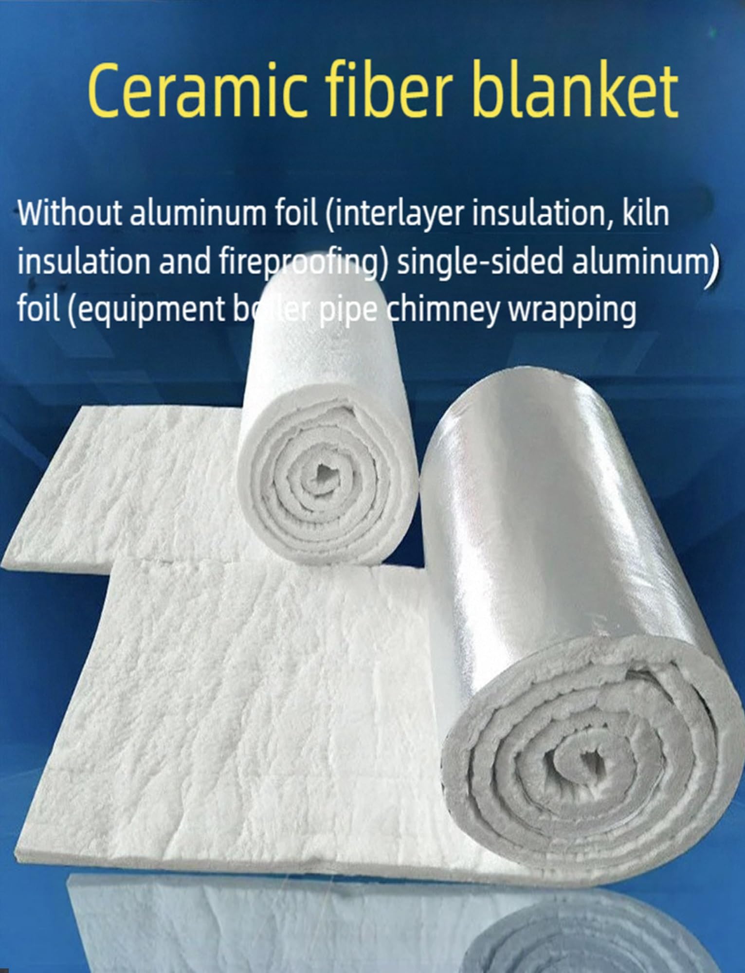 Manta de fibra cerámica de alta temperatura 2600 °F, rollo aislante resistente al calor for hornos, estufas y forjas, con revestimiento de aluminio en una cara.(5/61x360cm)