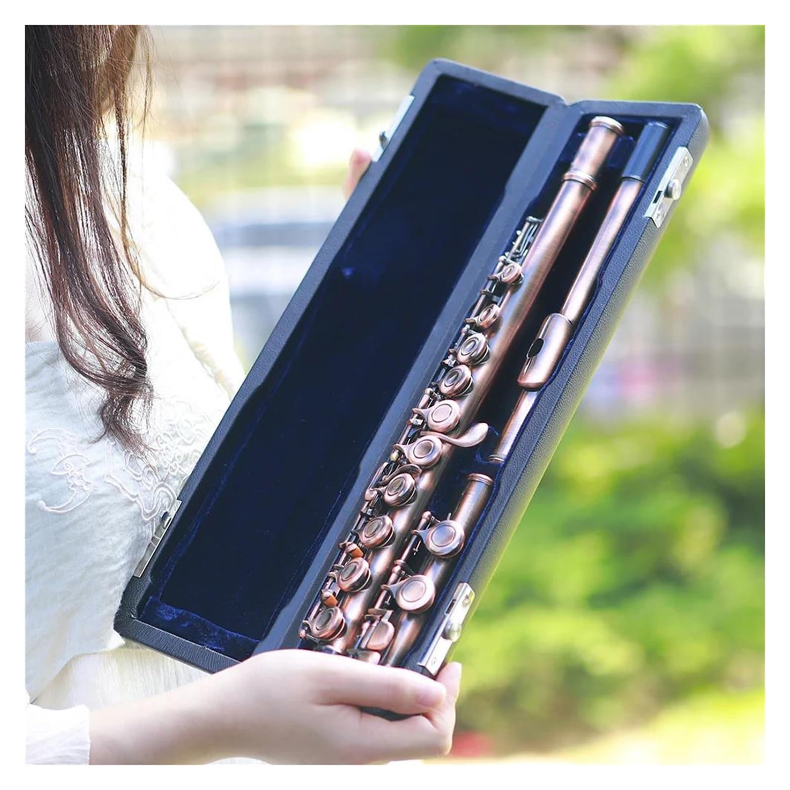 Flauto Flauto traverso professionale a 16 fori chiusi con chiave C con strumento musicale da concerto(Color:Antique Copper)