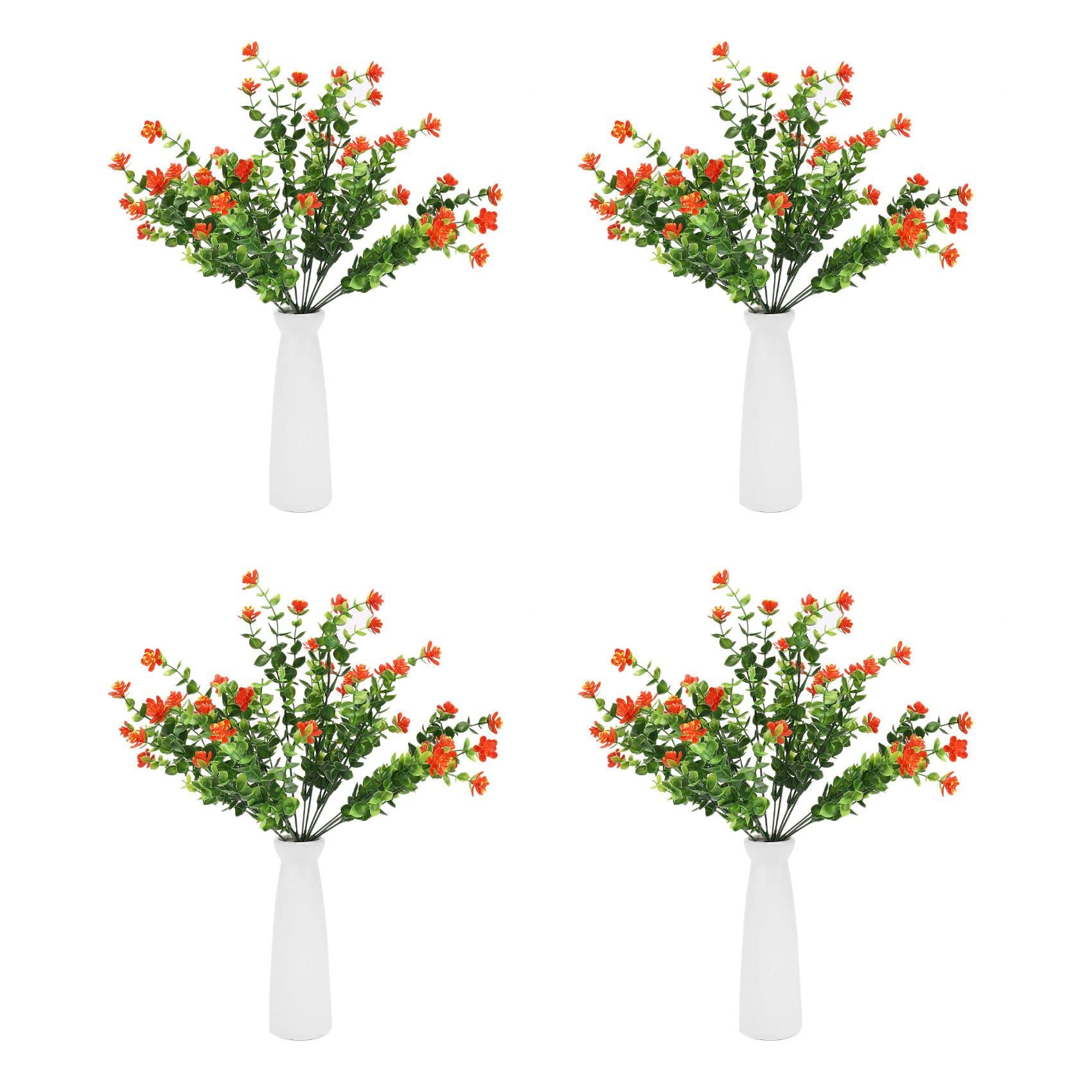 Hndhbfgrt 32Pcs Outdoor Uv Plants, 32 Branches Faux Plastic Greenery Shrubs Plants Orange