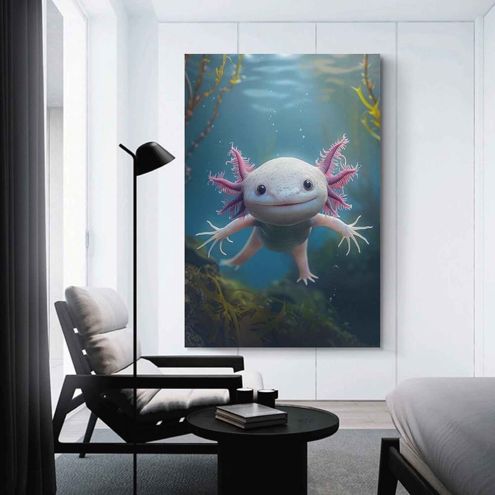Junmoney Unframe-Axolotl Axolotl Wall Decor Canvas Print 24X36inch(60X90cm), For Sofa Walls, Lounge Or Home Corners, Modern Wall Decor For Cosy Interiors